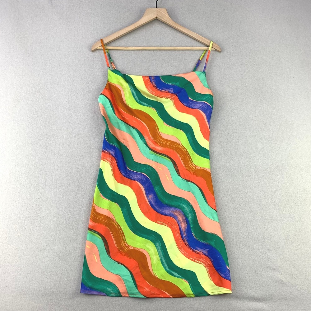 Forever 21 Wave Print Mini Dress Womens Small Multi Color Retro Y2K Stretch NWT